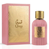 Qissa Pink Eau de Parfum Spray by Paris Corner in 100ml bottle, featuring a pink-colored floral fragrance design.