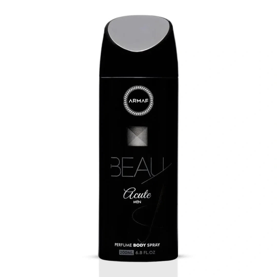 Armaf Beau Acute deodorant spray 200ml bottle with sleek design and branding, positioned upright on a neutral background.