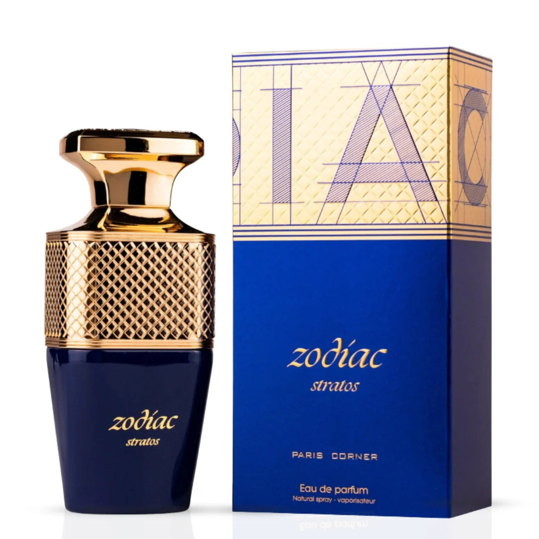 Zodiac Stratos Eau de Parfum spray by Paris Corner, 100ml, featuring a sleek glass bottle with a modern design.