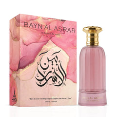 Bayn Al Asrar Eau de Parfum spray by Paris Corner, 80ml bottle, elegant packaging, showcasing the perfume bottle and branding.
