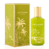 Paris Corner Oud Holidays Eau de Parfum spray 100ml, elegant bottle with luxurious fragrance, showcasing the Paris Corner brand.
