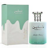 Taskeen Lactéa Divina Eau de Parfum spray by Paris Corner, 100ml, featuring elegant perfume bottle with gold accents and floral design.