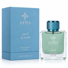 Al Bahr Eau de Parfum Spray by AZHA, 100ml, showcasing the elegant perfume bottle with a sleek design and gold accents.