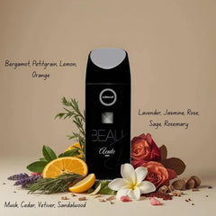 Armaf Beau Acute deodorant spray 200ml bottle with sleek black design and silver cap, displayed on a white background.