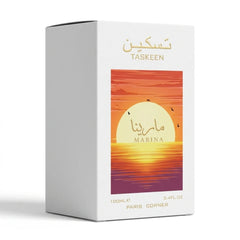 Taskeen Marina Eau de Parfum spray by Paris Corner, 100ml, with a sleek bottle and elegant design.
