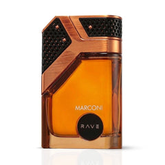 RAVE Marconi Eau de Parfum Spray 100ml bottle, sleek design, with floral and musky scent elements visible on the packaging