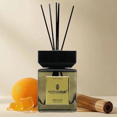 INTENSE OUD Reed Diffuser, Amber Allure – 500ml (17.6 oz) – Fragrance for Up to 90 Days – Reusable, Refillable Glass Holder and Includes 6 All-Natural Reed Sticks - Intense Oud