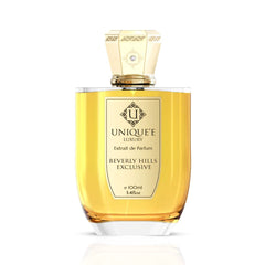 Unique'e Luxury Beverly Hills Extrait de Parfum 100ml EDP bottle with elegant design and gold accents.