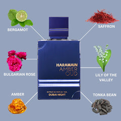Amber Oud Dubai Night Extrait De Parfum Spray 75ML (2.5 OZ) by Al Haramain | A Fusion of Spice, Florals & Warm Woods.