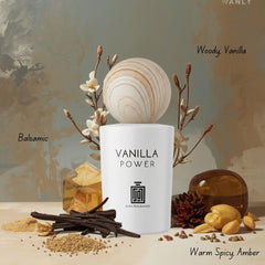 Aura Fragrances Vanilla Power Eau De Parfum spray bottle, 100ml, with elegant packaging and a vanilla-scented fragrance display
