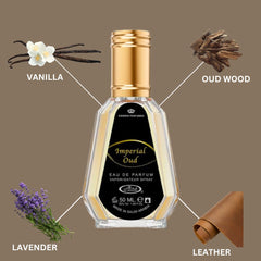 Imperial Oud Eau De Parfum Spray 50ML (1.7 OZ) By Al Rehab | A Rich Blend of Vanilla, Smoky Leather & Oud Softened by Lavender.