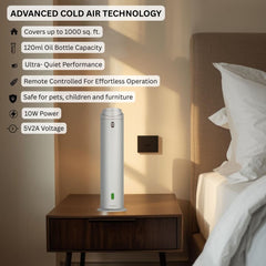 Intense Diffuser Silver – 120ml, Aromatherapy Diffuser with Remote, Covers 1000 Sq Ft, Adjustable Mist & Timer, Starter Kit for Home, Office & Hotel - Waterless - Intense Oud
