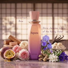 Fayora Eau de Parfum Spray by Paris Corner, 100ml, featuring a sleek glass bottle with a silver cap and elegant fragrance design.