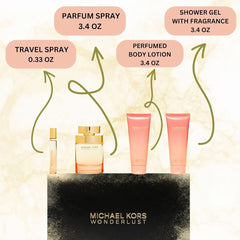 Michael Kors Wonderlust 4Pc Gift Set (3.4oz EDP Spray, 3.4oz Body Lotion, 3.4oz Shower Gel, 10ml EDP Spray)
