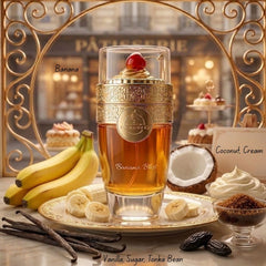 Banana Bliss Eau de Parfum spray by Paris Corner, 100ml bottle, with a sleek and elegant perfume bottle design.
