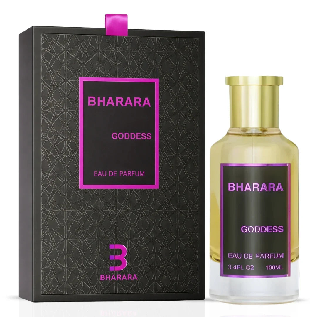 Bharara Goddess Eau de Parfum spray 100ml bottle, elegant packaging with floral and oriental fragrance notes.