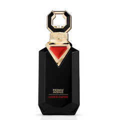 Amber Empire Eau de Parfum spray by French Avenue, 100ml bottle, featuring warm amber and floral notes in a sleek glass bottle.