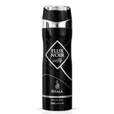 Flux Noir Body Spray by Elite Risala, 200ml deodorant bottle with sleek black design, suitable for everyday freshness