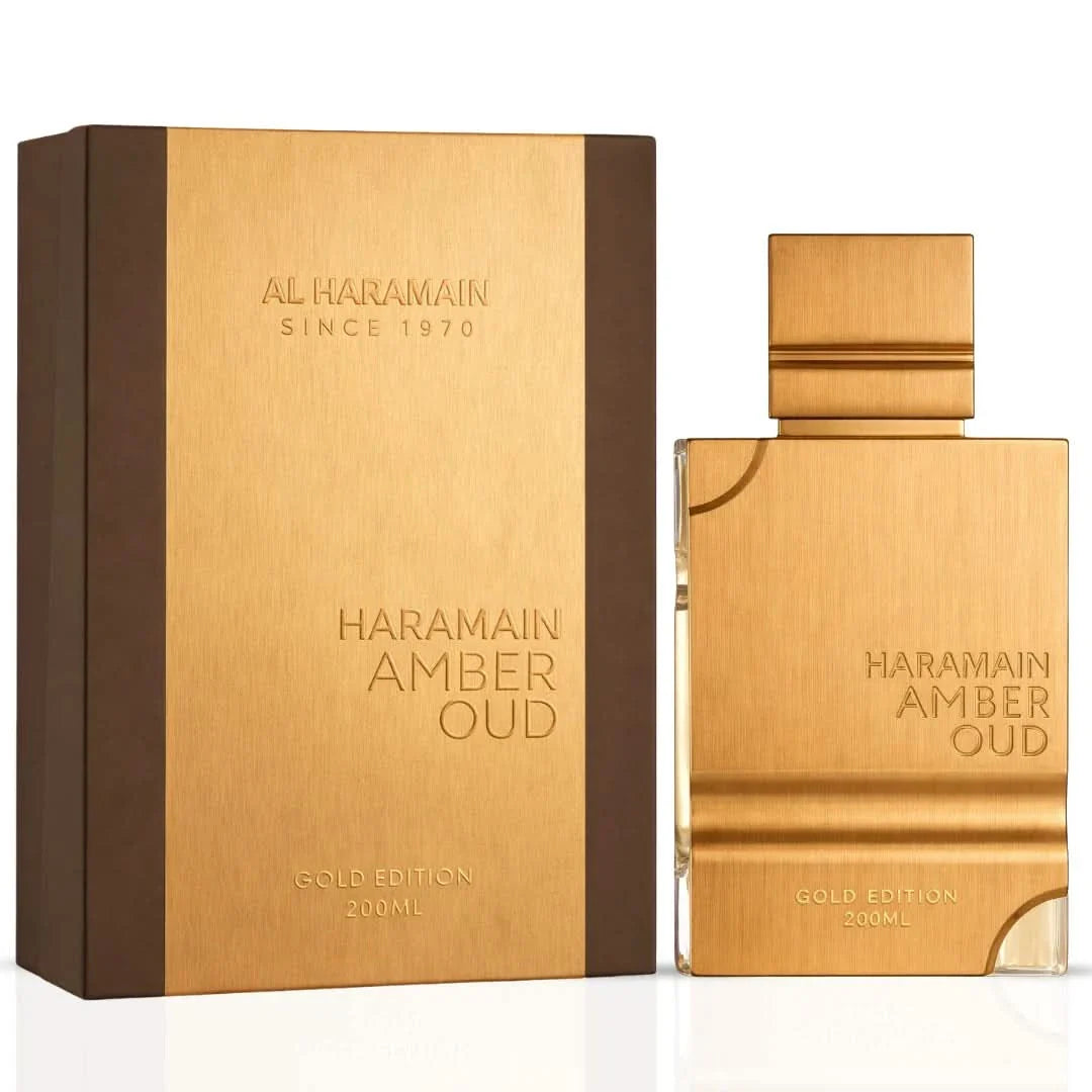 Al Haramain Amber Oud Gold Edition Eau de Parfum spray bottle, 200ml, with gold accents and elegant packaging.