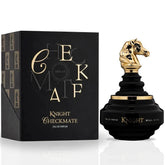 Checkmate Black Knight Eau De Parfum spray bottle by Armaf, featuring sleek black packaging and 100ml capacity.