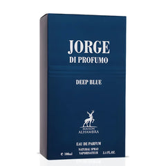 Jorge Di Profumo Deep Blue Eau de Parfum spray by Maison Alhambra, 100ml, featuring a sleek blue bottle and elegant packaging.