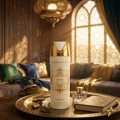 Lattafa Bade’e Al Oud Honor & Glory deodorant spray 300ml with elegant packaging and a fresh, fragrant scent.