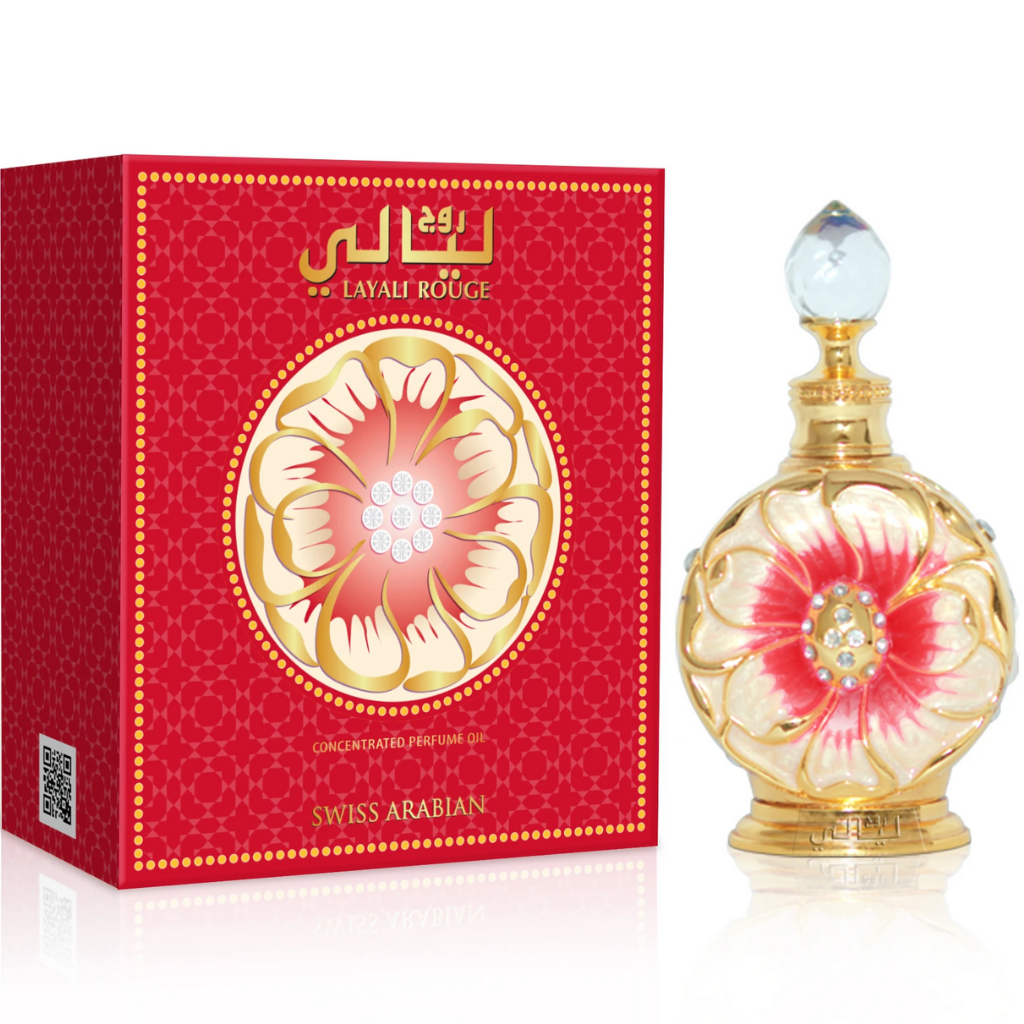 Swiss Arabian Set of Womens Swiss Arabian Layali Rouge Swiss Arabian  Concentrated Perfume Oil 0.5 oz And a Jimmy Choo Mini EDP .15 oz