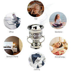 Trophy Style Incense Bakhoor Burner - 7 Inch - Silver - Intense oud