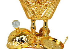Arabia Incense/Bakhoor Burner (Mabkhara) -Oud Burner, Metal,Tray Inside 9 inch Tall (Golden) - Intense oud