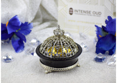 Jeweled Regal Crown Style Closed Incense Bakhoor Burner - Silver - Intense oud