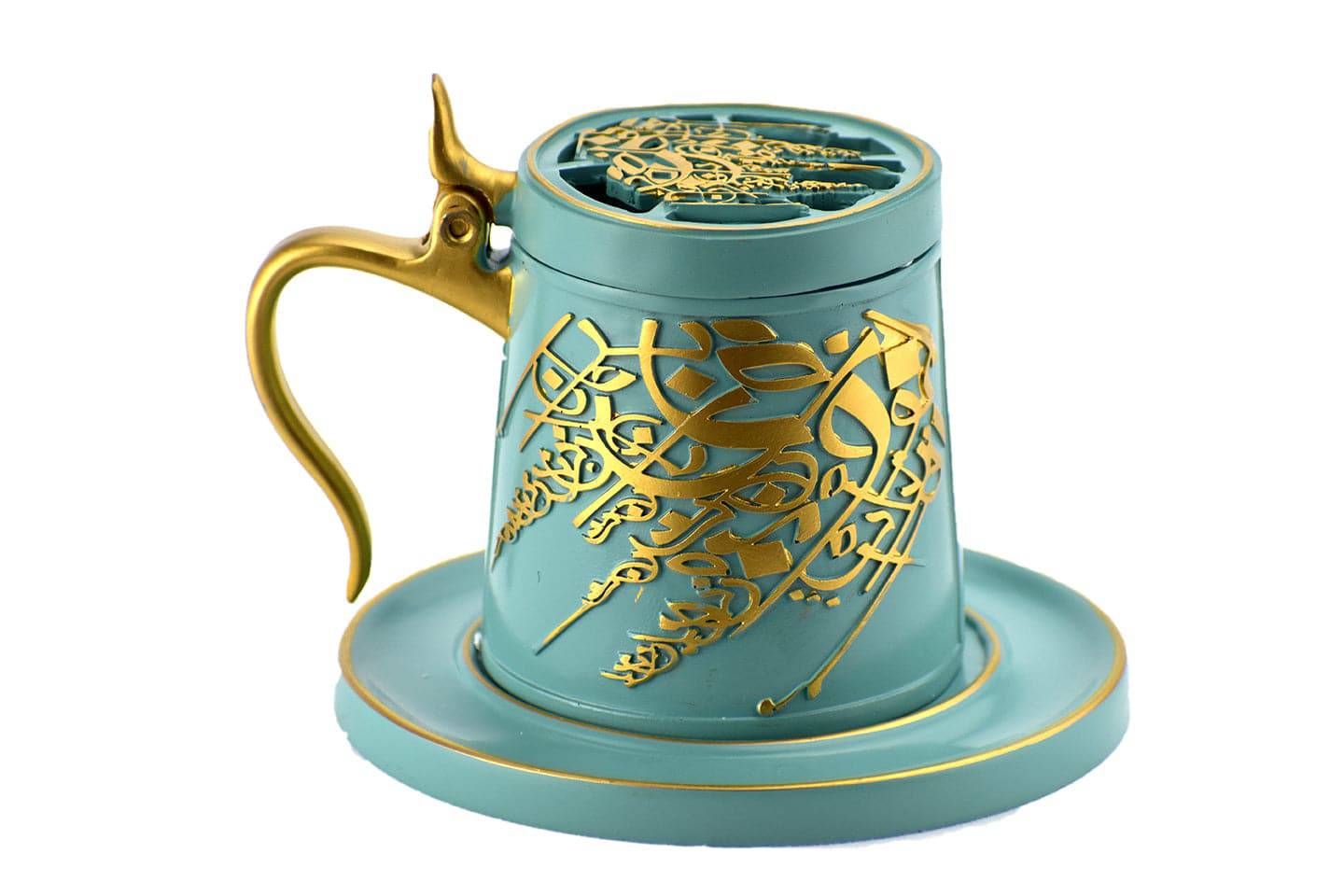 Tea Cup Style Closed Incense Bakhoor Burner - Teal - Intense oud