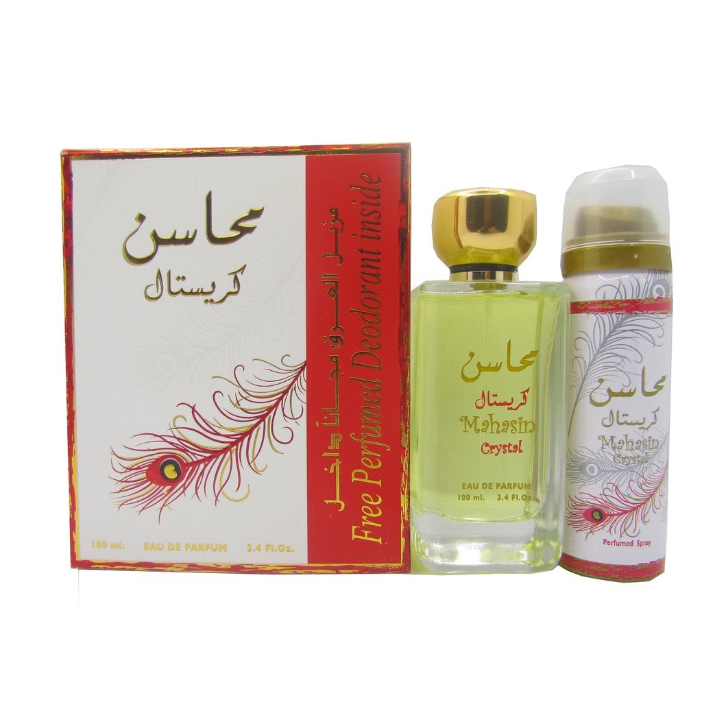 Mahasin Crystal w/ Deo EDP for Women - 100mL (3.4oz) by Lattafa - Intense oud