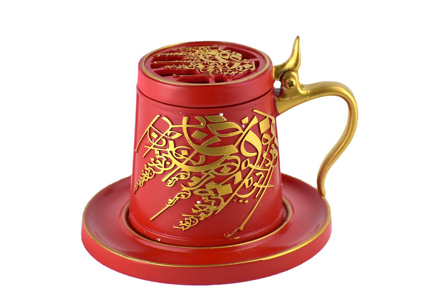 Tea Cup Style Closed Incense Bakhoor Burner - Red - Intense oud