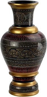 Lacquer Art Decorative Vase, Handmade Artisan Work. Modern Colorful Engraved Pakistani Decor. 14 Inch Long (Golden) - Intense oud