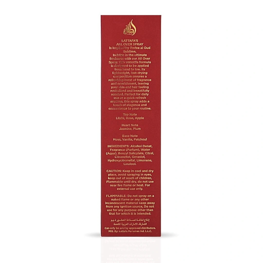 Bad'ee Al Oud Sublime All Over Spray 150ml (5.07 oz) by Lattafa