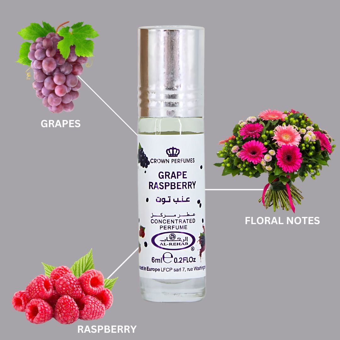 Grape Raspberry Perfume Oil CPO 6ML (0.2 OZ) By Al Rehab | Fruity, Floral, Sweet, Vibrant Fragrance. (BOX OF 6)