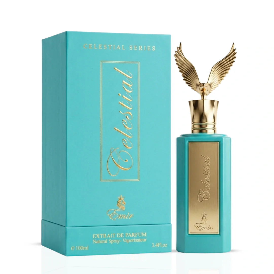 Celestial Emir Eau de Parfum spray by Paris Corner, 100ml, featuring elegant perfume bottle with intricate design.