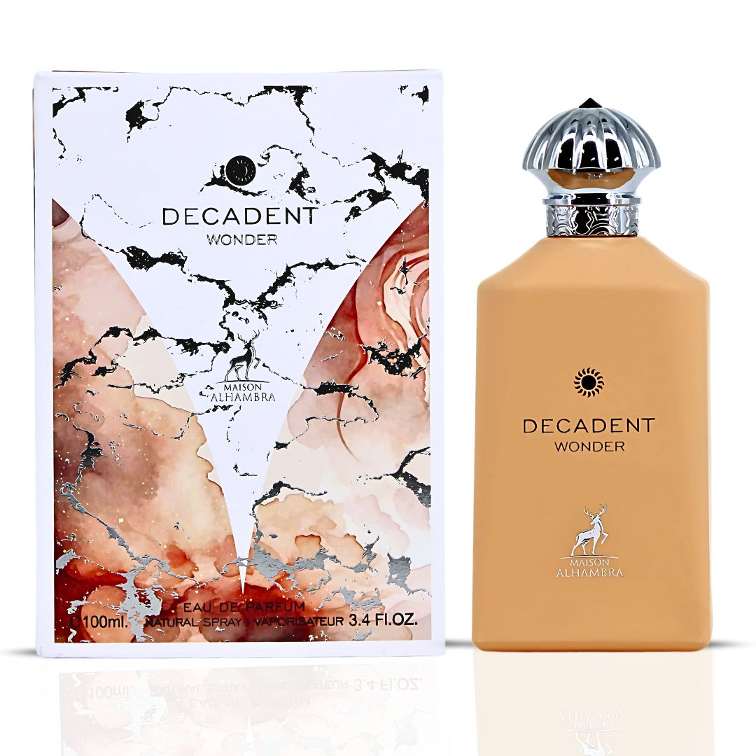 Decadent Wonder Eau De Parfum Spray 100ML (3.4 OZ) by Maison Alhambra | A Lively Blend of Citrus, Spice, Floral Elegance, & an Indulgent Finish of Vanilla, Rum, & Cocoa.