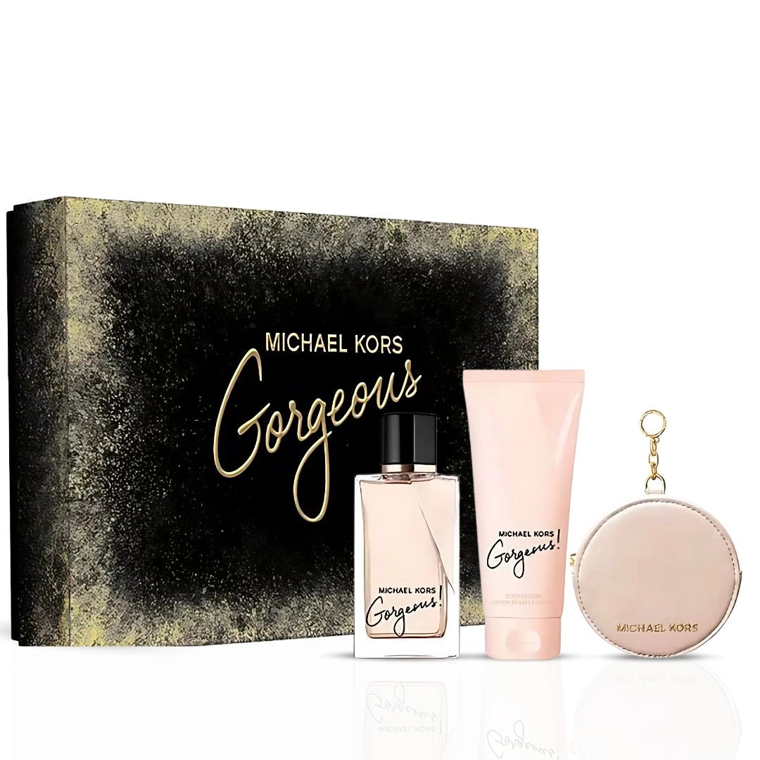 Michael Kors Gorgeous 3Pc Gift Set (3.4oz EDP Spray, 3.4oz Body Lotion & Round Purse)