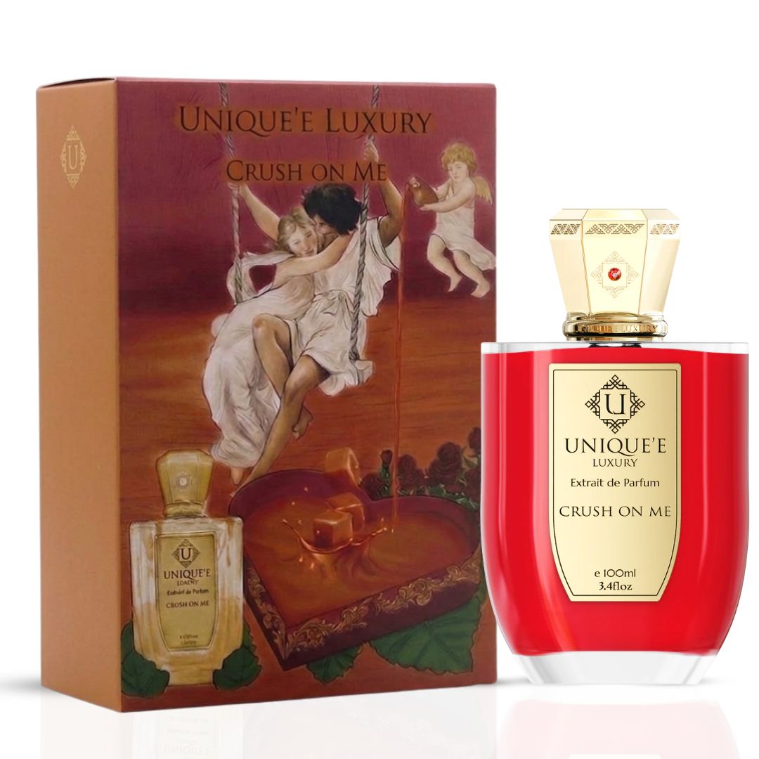 Unique'e Luxury Crush On Me Extrait de Parfum 100ml bottle with elegant packaging, showcasing the luxury perfume design.