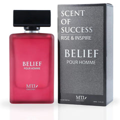 Belief Pour Homme EDP Spray 100ML (3.4 OZ) by MTJ | Long Lasting Blend of Floral Elegance, Exotic Spices & Sensual Warmth.