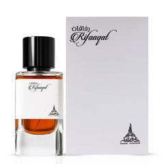 Rifaaqat Eau de Parfum spray by Paris Corner, 80ml bottle with elegant packaging, showcasing the fragrance design.