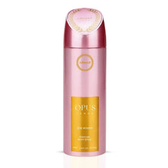 Armaf Opus Woman deodorant spray bottle, 200ml, with sleek packaging and spray nozzle, designed for feminine freshness.
