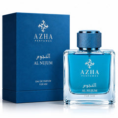 Azha Al Nujum Eau de Parfum spray bottle, 100ml, featuring elegant packaging and fragrance details.
