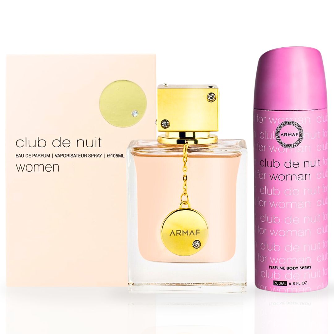 Club De Nuit Women EDP Spray 105ML (3.6 OZ) & Perfumed Body Spray 200ML (6.8 OZ) By Armaf | Exquisite Fragrance for Women. (LUXE BUNDLE)