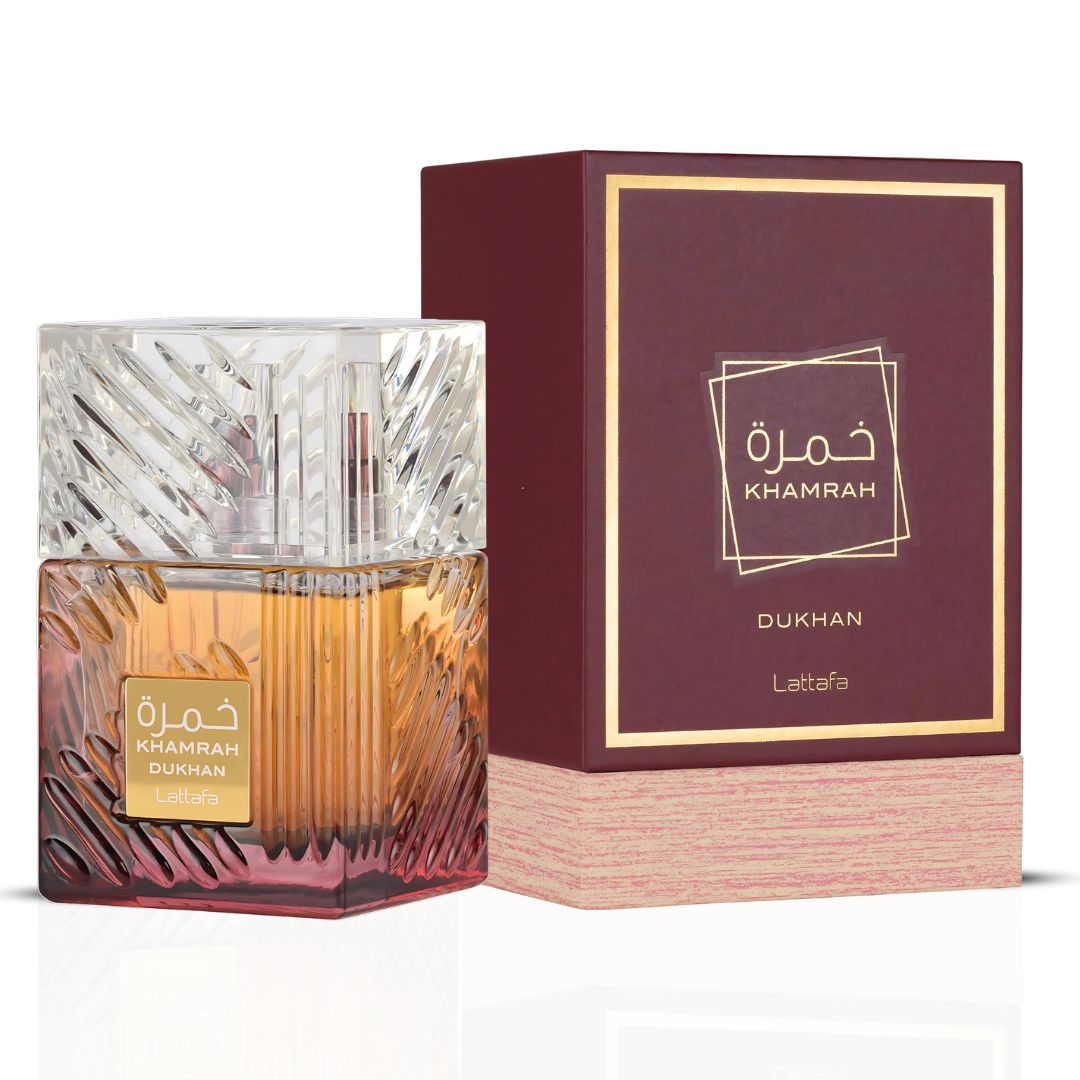 Khamrah Dukhan Eau De Parfum Spray 100ML (3.4 OZ) by Lattafa | A Fusion of Mandarin, Pimento & Amber, Creating an Exotic & Captivating Allure.