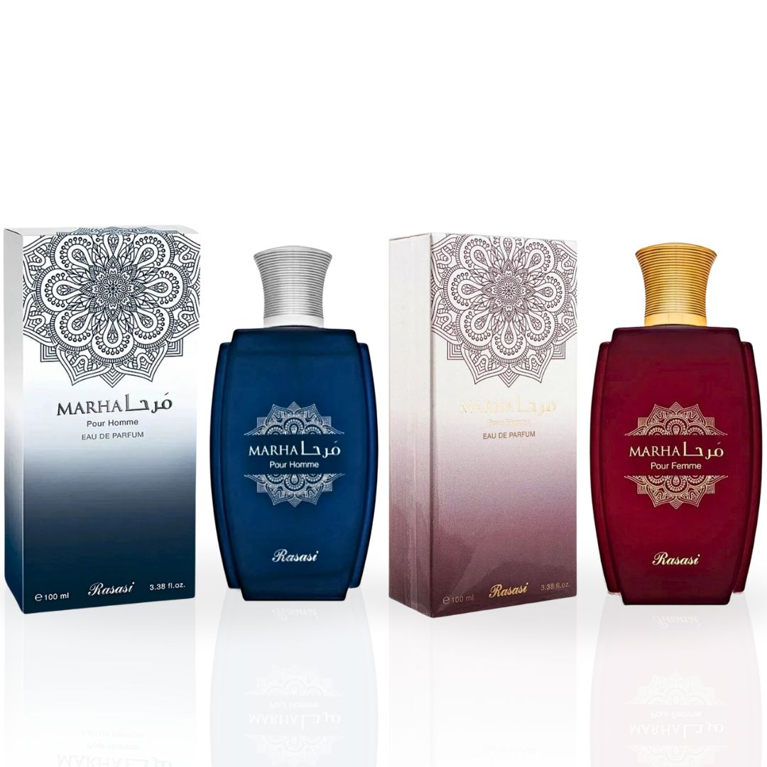 Marha Pour Homme & Marha Pour Femme - EDP Sprays 100ML (3.4 OZ) By Rasasi | Long Lasting & Luxurious Perfumes. (LUXE BUNDLE)