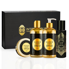 4PCS LUXURY AMBER OUD & Oud Great - Bath & Body Gift Set Magnetic Box By Hamidi | Ultra Moisturizing, Skin-Nourishing, Naturally Derived Ingredients. (Pack Of 4)