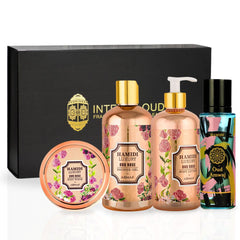 4PCS LUXURY OUD ROSE & Oud Amwaj - Bath & Body Gift Set Magnetic Box By Hamidi | Ultra Moisturizing, Skin-Nourishing, Naturally Derived Ingredients. (Pack Of 4)