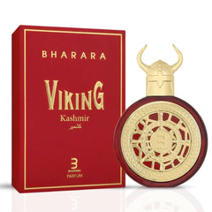 Bharara Viking Kashmir Eau De Parfum spray bottle 100ml with intricate design, showcasing the elegant fragrance packaging.